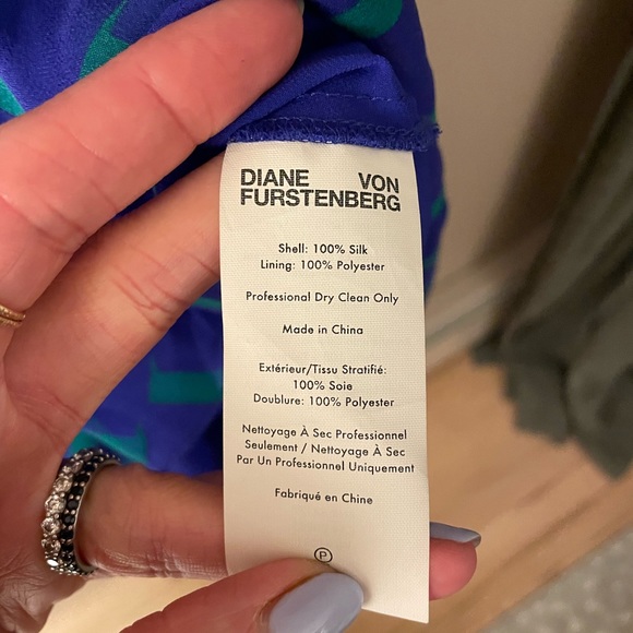 DVF blue and green off the shoulder dress size 6 - Picture 3 of 9